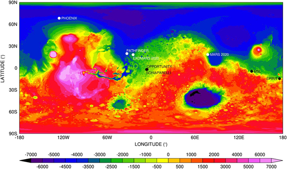 Topografia Marsa opracowana na podstawie danych MOLA