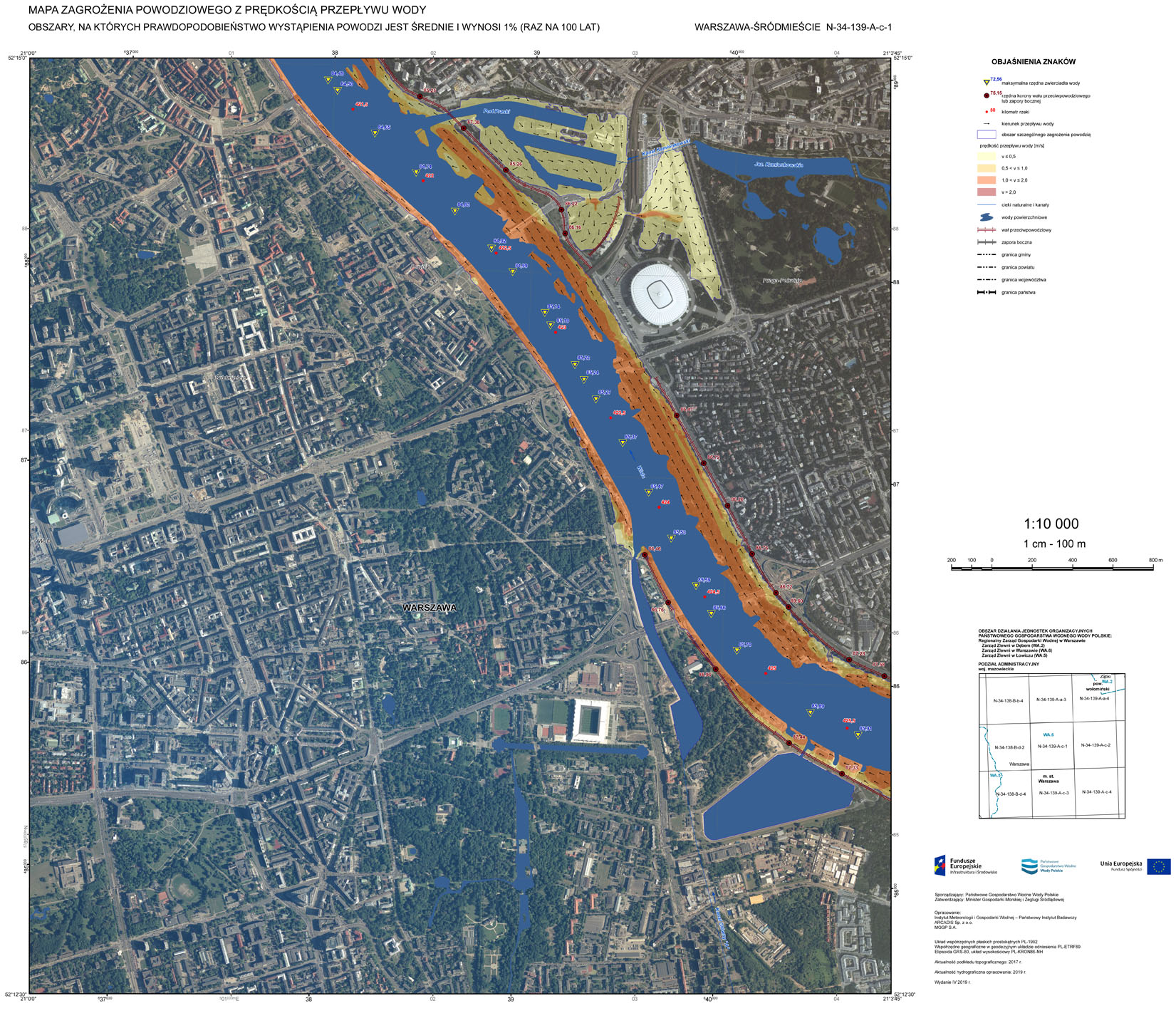 Warszawa. Mapa zagrożenia powodziowego (https://isok.gov.pl/hydroportal.html)