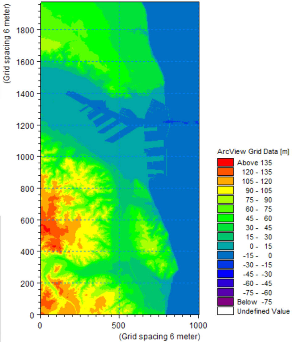 Batymetria obliczeniowa o rozdzielczości 6 m dla wybrzeża Gdyni.