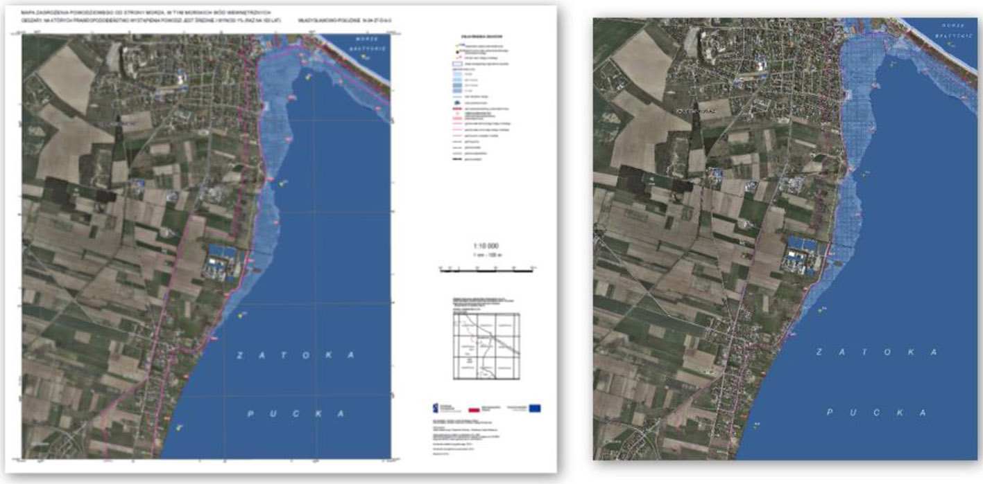 Wersja kartograficzna w formacie PDF po lewej oraz GEOTIFF po prawej.