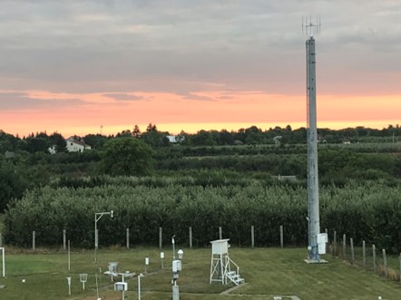 Mast and sensor of the PERUN system at the meteorological station in Sandomierz.