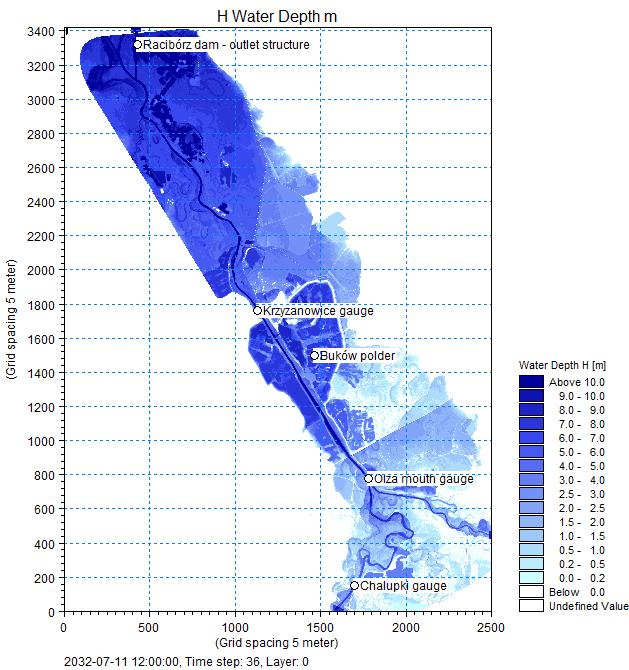 Dwuwymiarowy model hydrodynamiczny przejścia fali o niskim prawdopodobieństwie wystąpienia (Qmax>Q1997).