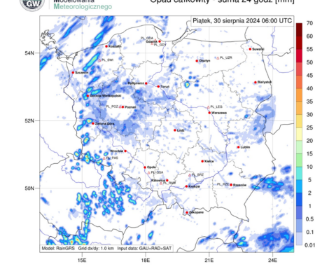 Dobowa suma opadu z 30 sierpnia (czyli 29 sierpnia 6 UTC do 30 sierpnia 6 UTC) | System RainGRS.